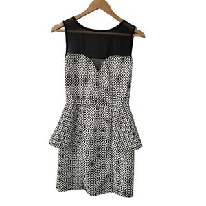 BLACK and White Evening Dress Raised Pattern Peplum Mini Dress Size 10